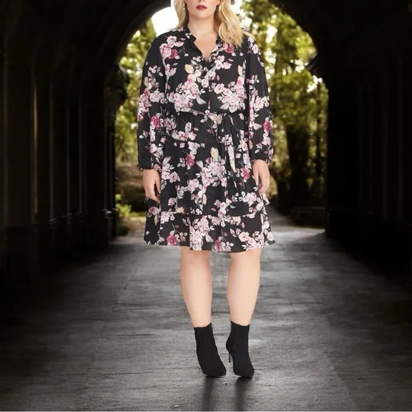 RACHEL Rachel Roy | Dresses | Rachel Roy Ally Print Long Sleeve Dress 3xl  Knee Length Semi Sheer Floral Black | Poshmark